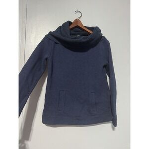 J. Crew blue marled cowl neck sweatshirt front pockets XS 48% Cotton 16% Wool